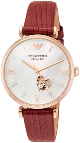 Emporio Armani Gianni T-Bar Mother of Pearl White Dial Red Leather Strap Watch For Women - AR60048 - Image 6